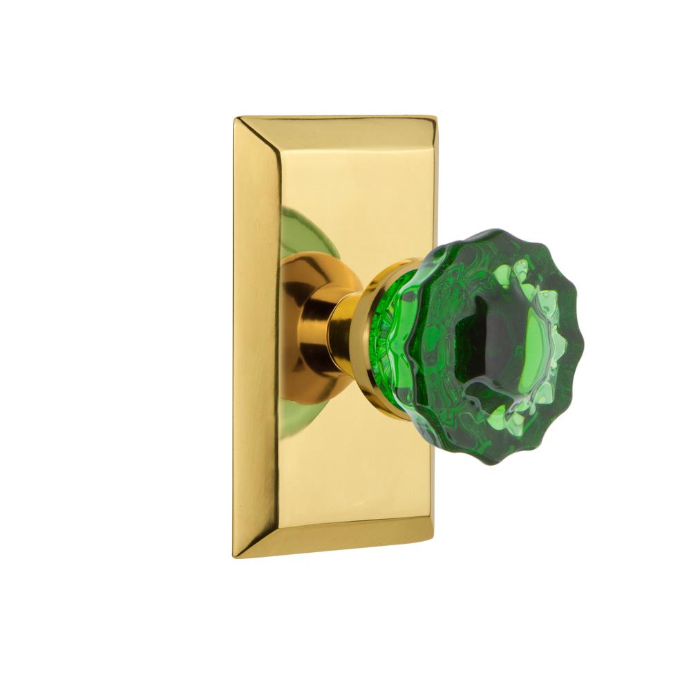 Nostalgic Warehouse STUCRE Colored Crystal Studio Plate Passage Crystal Emerald Glass Door Knob in Polished Brass